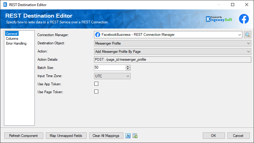 SSIS REST Facebook Messenger Destination